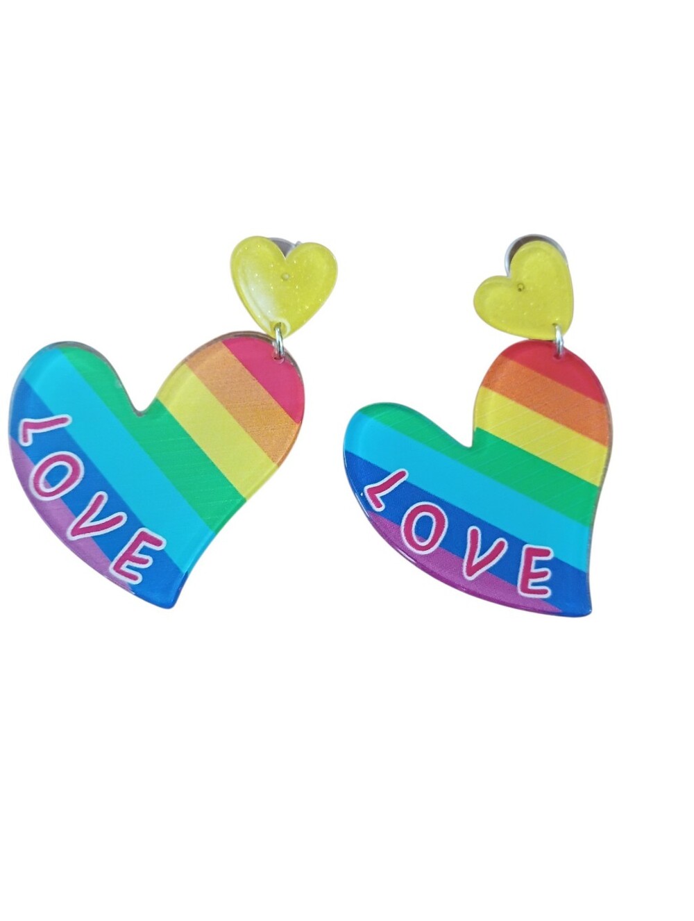 Earrings Rainbow Heart "LOVE" Drop Earrings - Colorful Pride Statement Jewelry